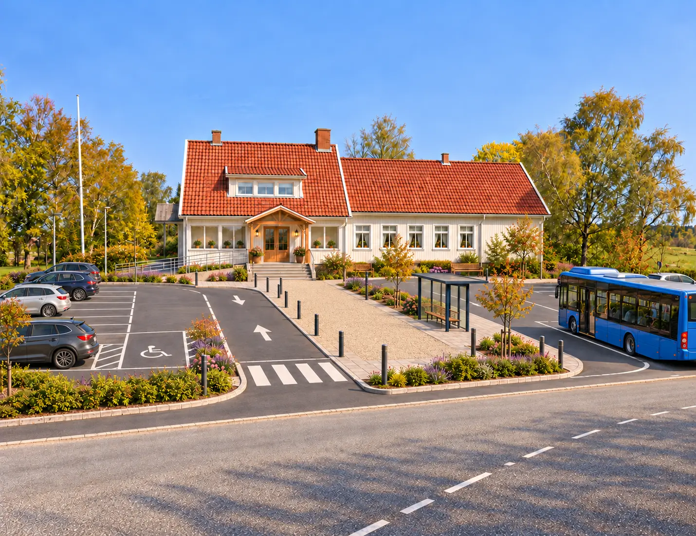 Framsidan med grusgång till bygdegården